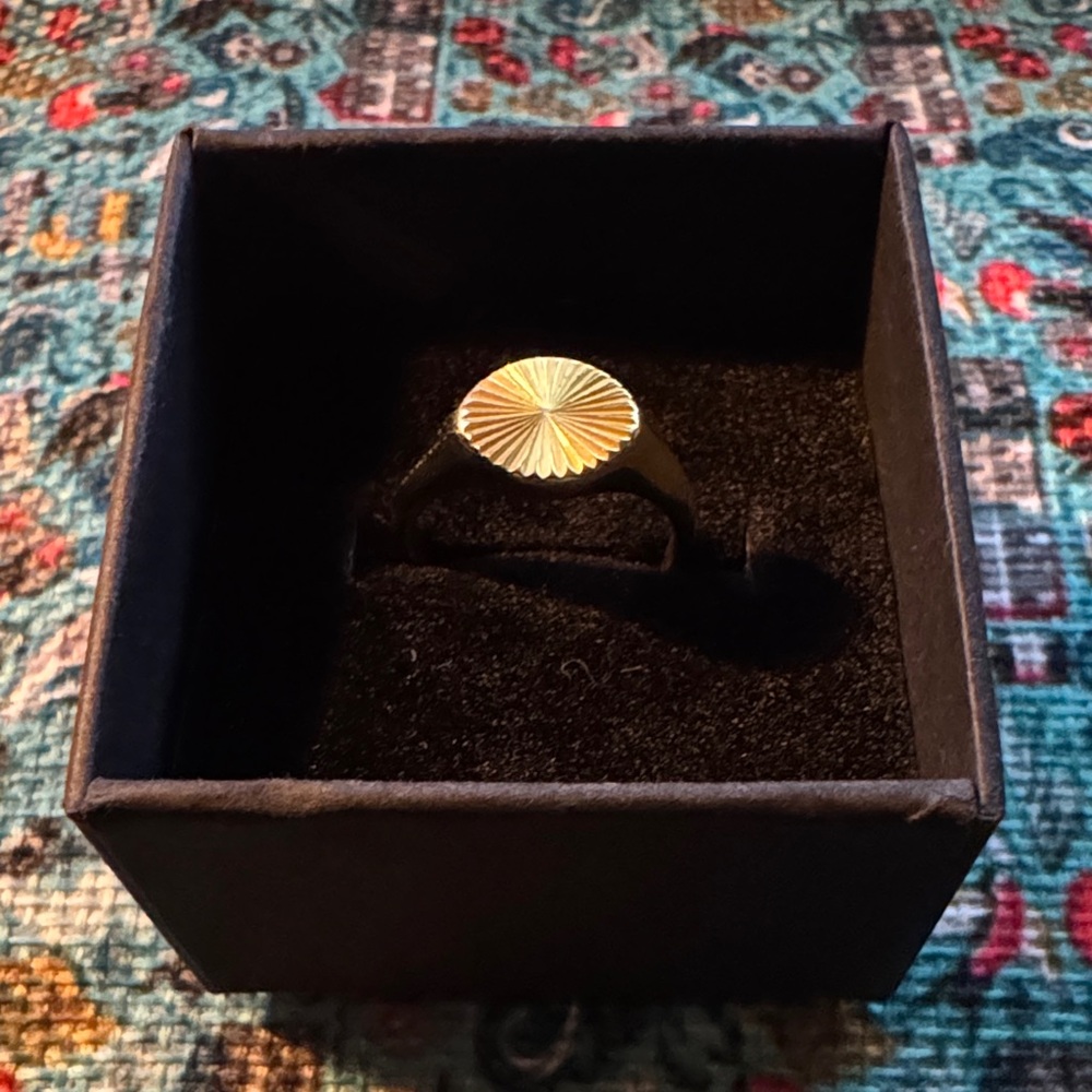 Gold Plated Stainless Steel Sunburst Signet Ring